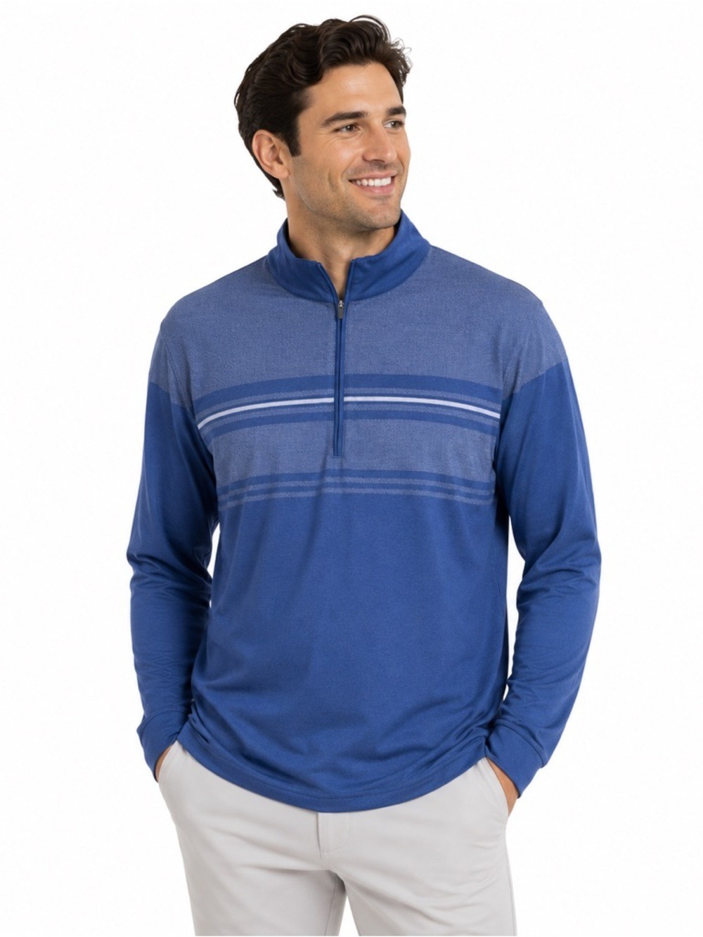 Ben Hogan Performance 1/4 Zip Pullover Sweater Size 2XL Blue Striped Long Sleeve